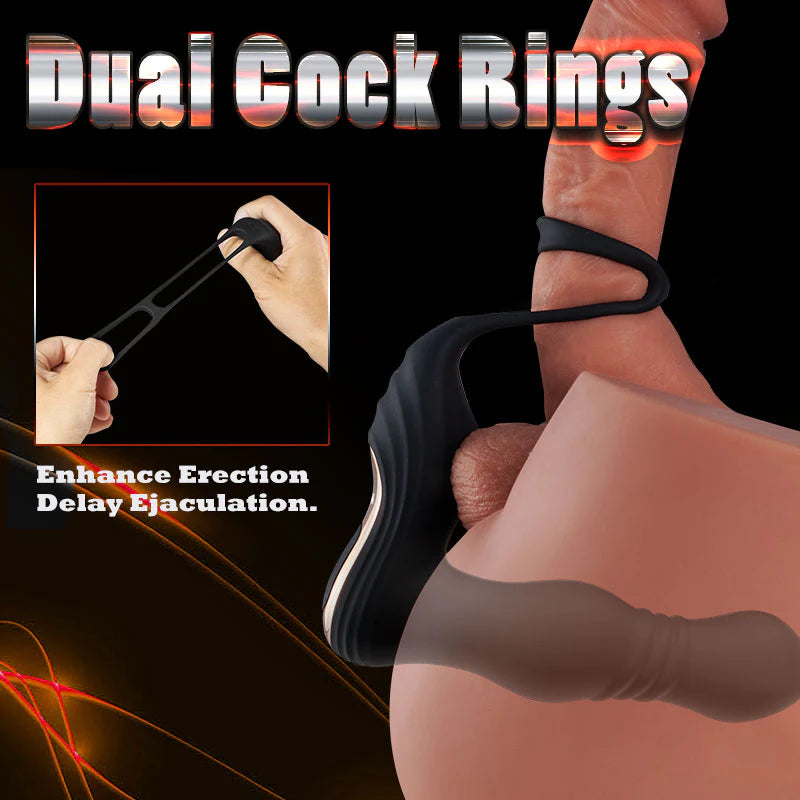 THOR 3 Thrusting 10 Vibrating Dual Cock Rings Prostate Massager
