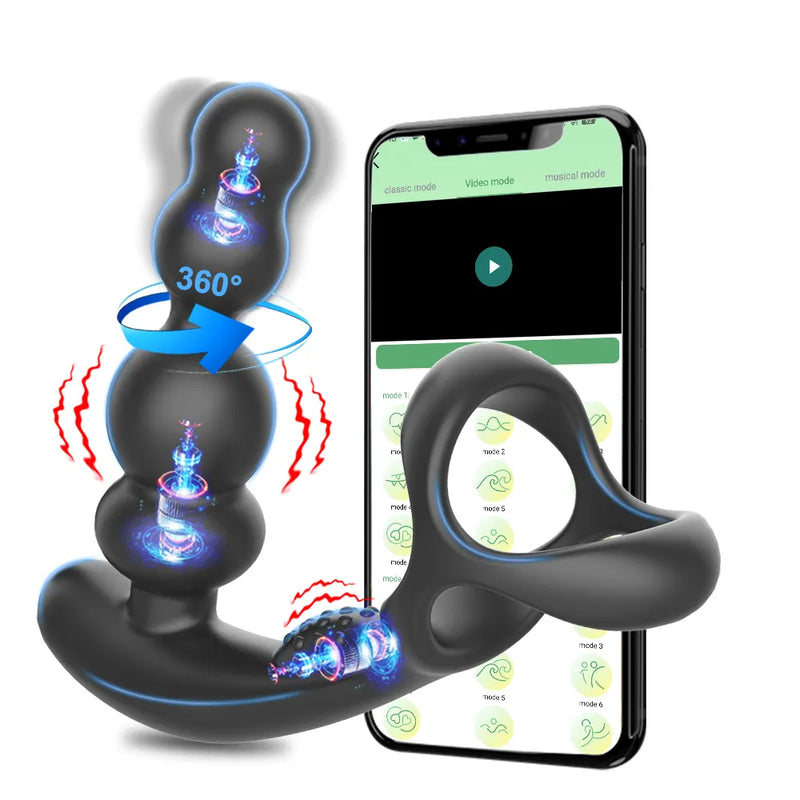 360° Rotate Thrusting Vibrating Prostate Massager Cock Ring with Rasied Dots
