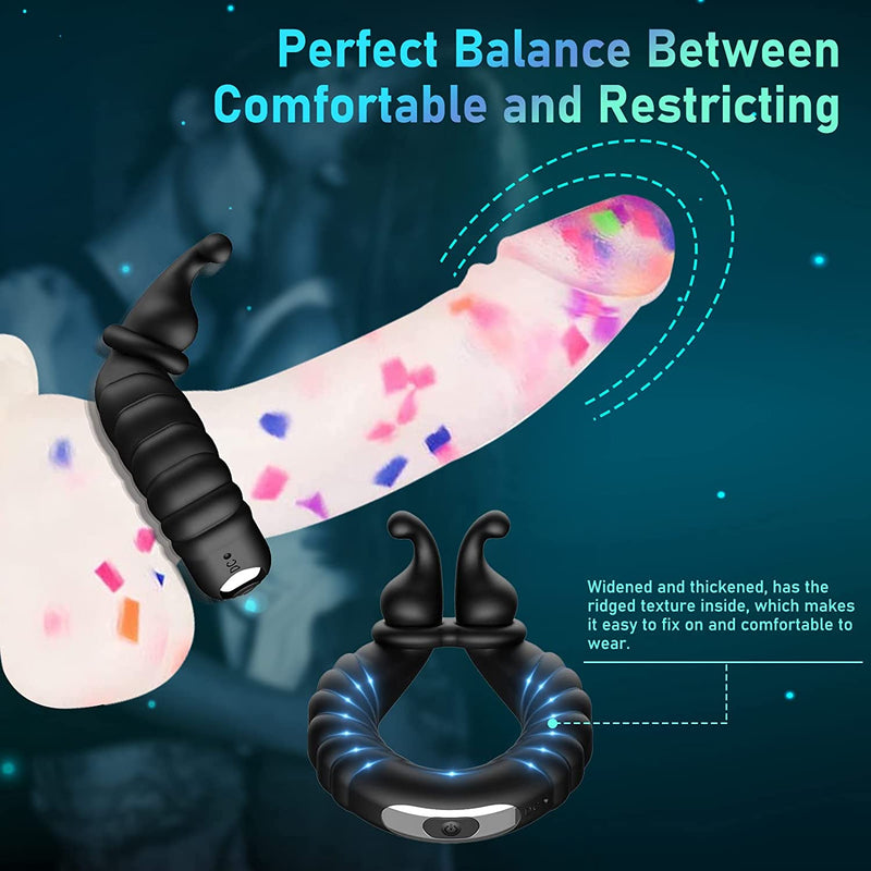 10 Vibration Modes Perineum Massager Dual Penis Ring - xbelo