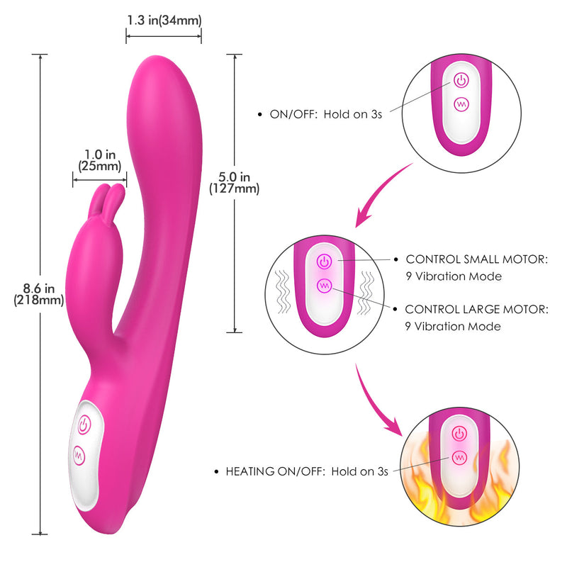 2 in 1 G-Spot Vibrator Clit Stimulator 9 Vibration Mode with Heating - xbelo