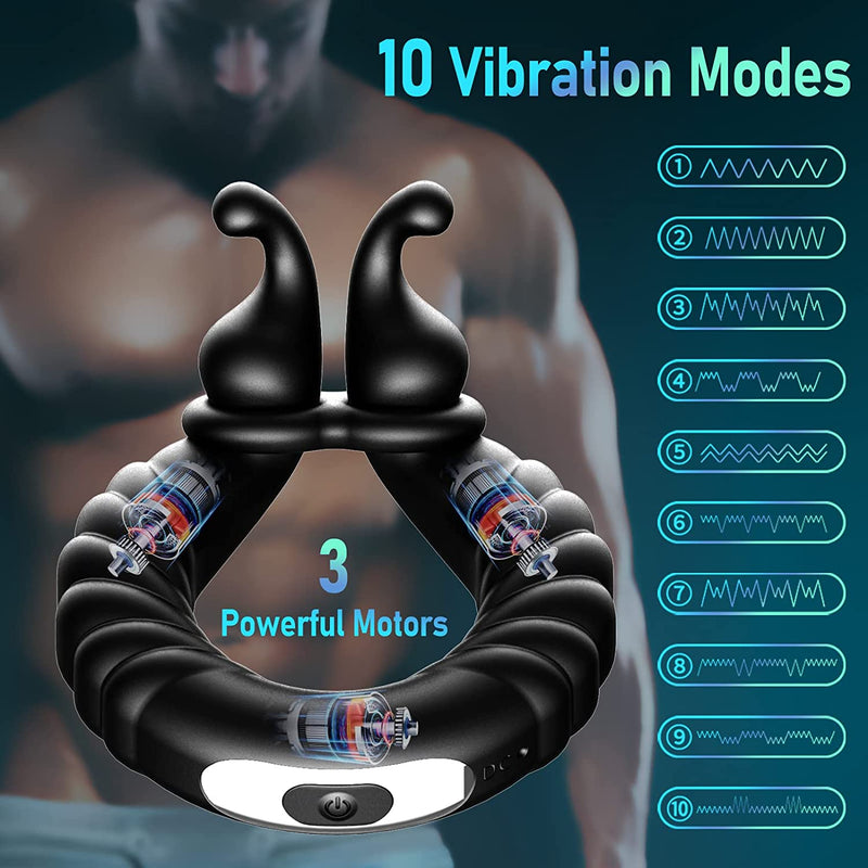 10 Vibration Modes Perineum Massager Dual Penis Ring - xbelo