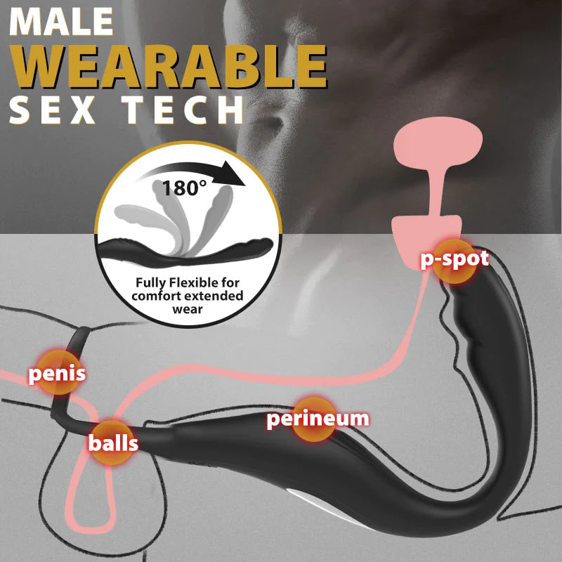 REYER Wearable Prostate Massager 10 Quiet Vibrations Dual Cock Ring - xbelo