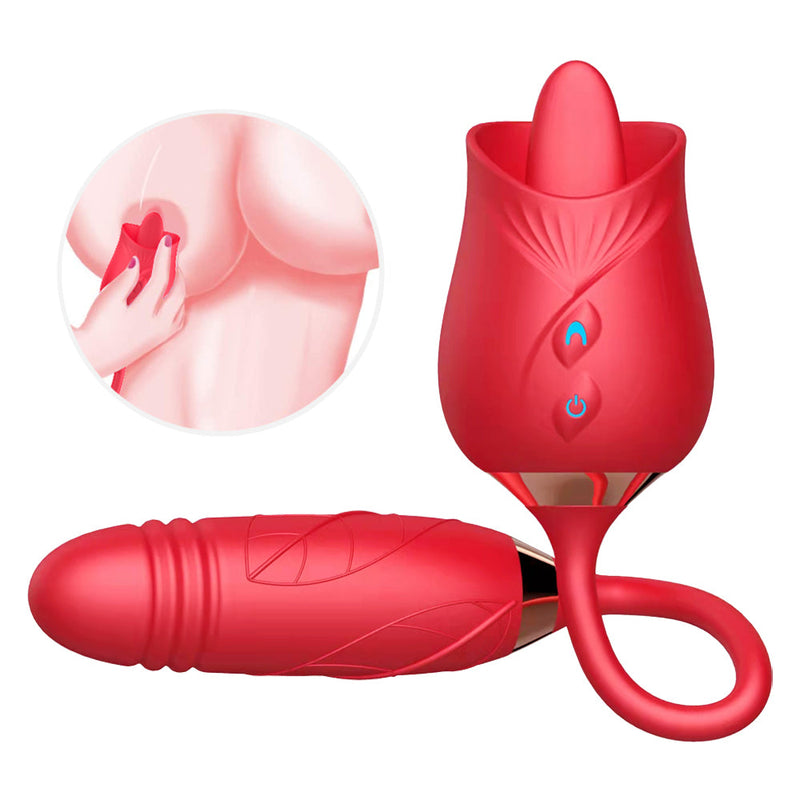 The Rose Toy Tongue Vibrator With Thrusting Dildo - xbelo