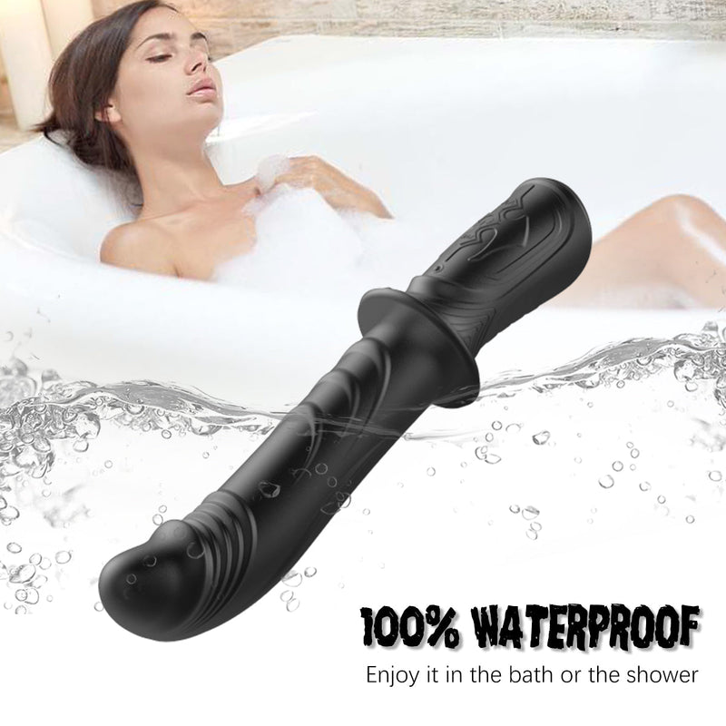 Black 10 Multi-Frequency Silicone Vibrating Dildo with Handle - xbelo
