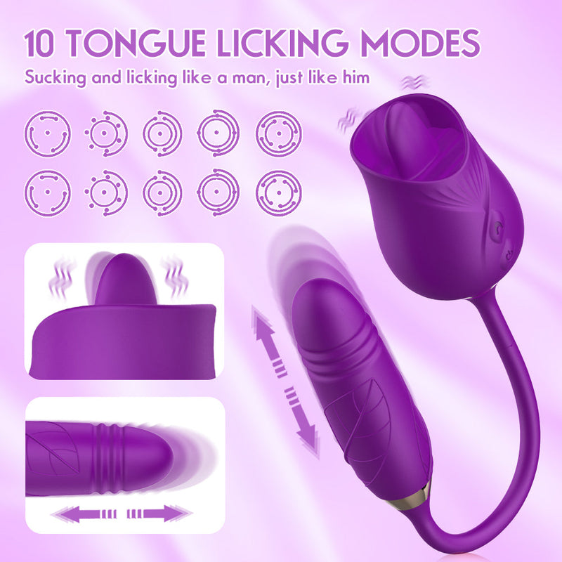 Purple The Rose Toy Tongue Vibrator With Thrusting Dildo - xbelo