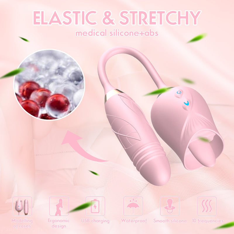 Pink The Rose Toy Tongue Vibrator With Thrusting Dildo - xbelo