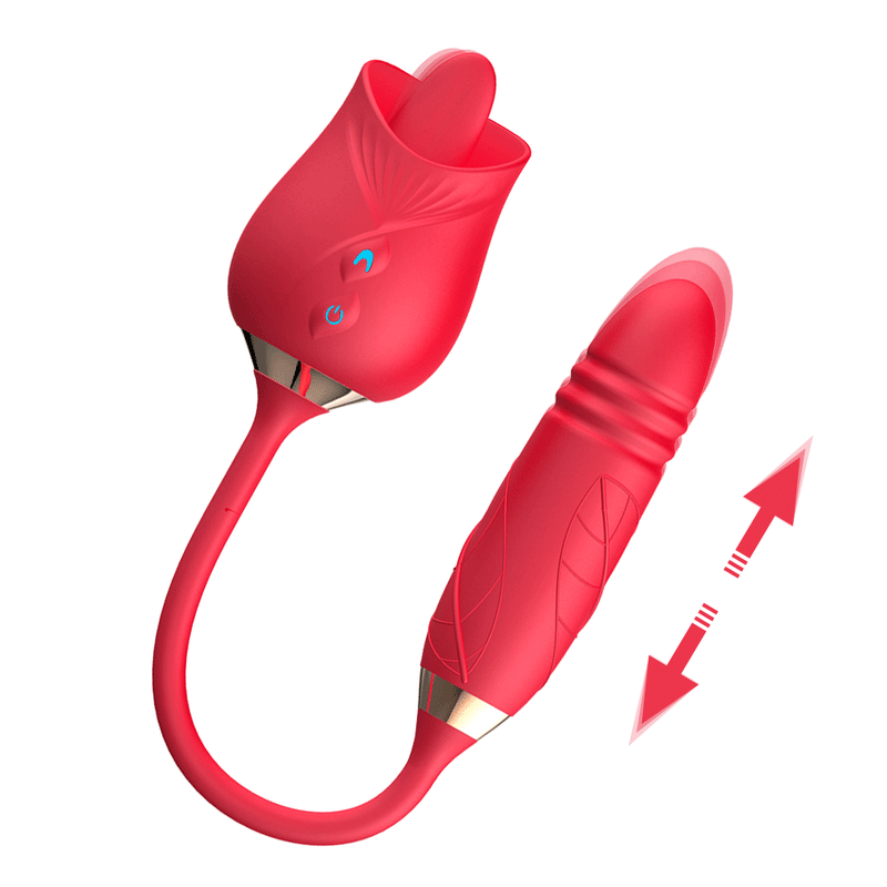 The Rose Toy Tongue Vibrator With Thrusting Dildo - xbelo